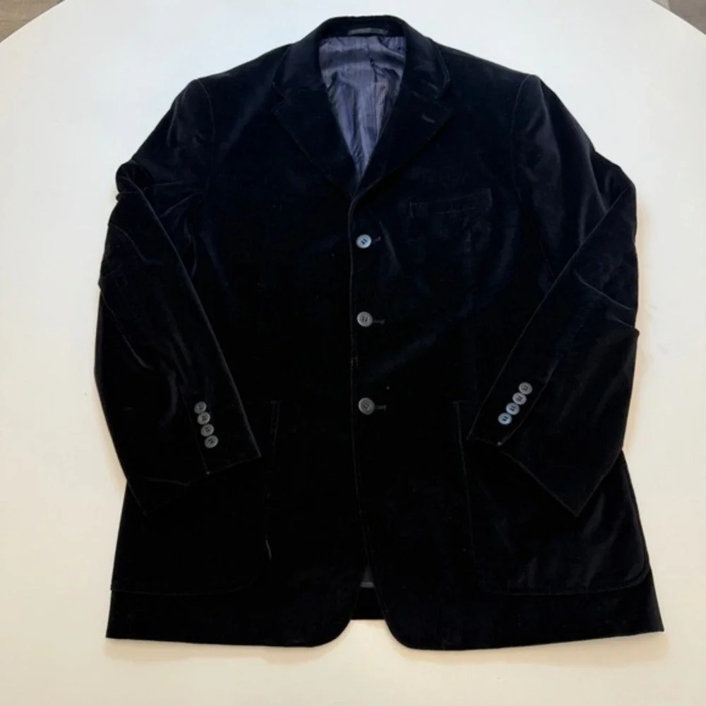 J. Ferrar Black Cotton Velvet Three Button Blazer Sport‎ Coat Mens Medium